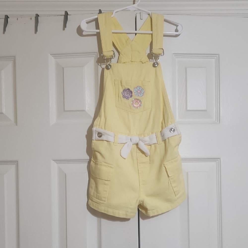 Yellow Kids Overalls with Floral Accents